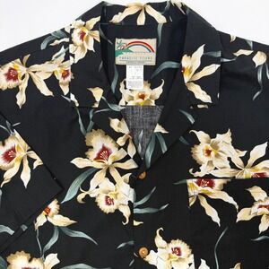Paradise Found Mens Large Orchid Floral Hawaiian Shirt Cotton Made in USA